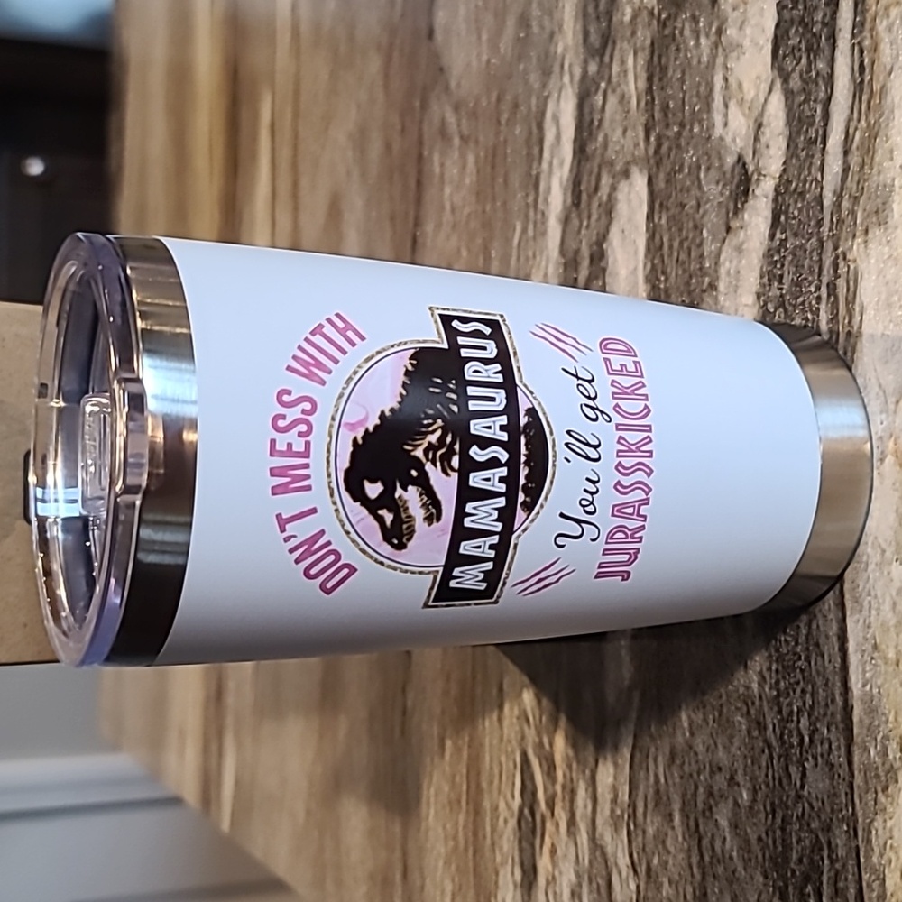 Mamasaurus White and Black Tumbler 20oz